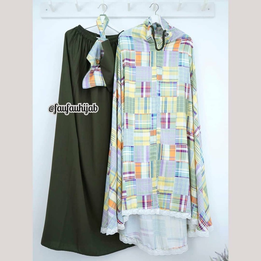 Mukena faufau butik Selma square hijau (tali karet)
