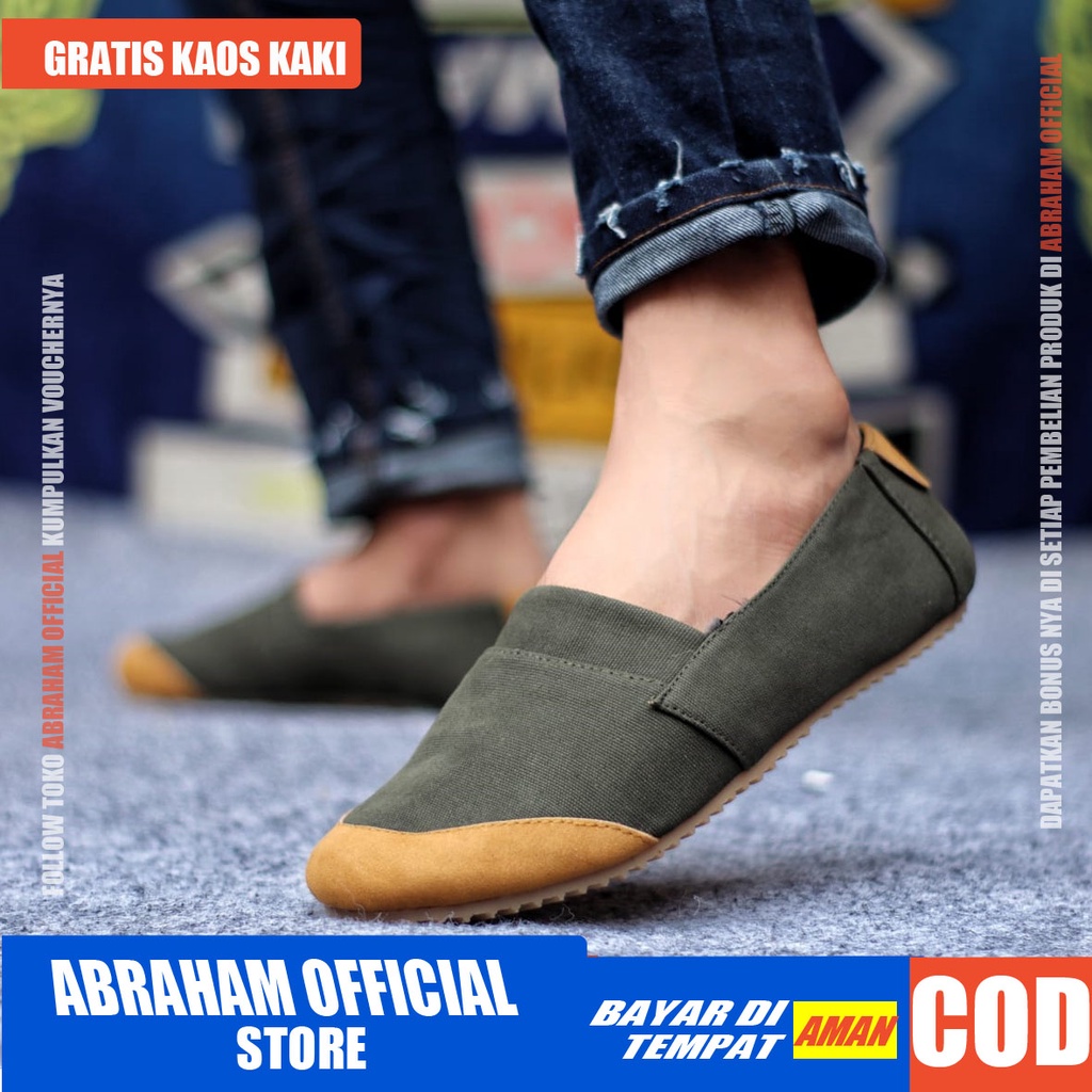 ABRHM x KEN Sepatu Slip On Pria Sepatu Pria Casual Sepatu Casual Pria Sepatu Kasual Cowok / Cowo Slop Anti Slip Semi Formal Kerja Kuliah Gaya Santai Keren Kekinian Original Murah Terlaris