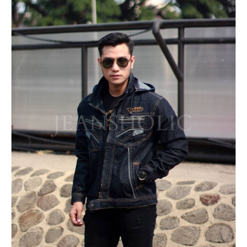 TBJ03 DEEP BLUE - TOURING JAKET JEANS HOODIE TB REGULER, JAKET BIKERS PRIA, JEANS HOODIE COWOK, JEAN