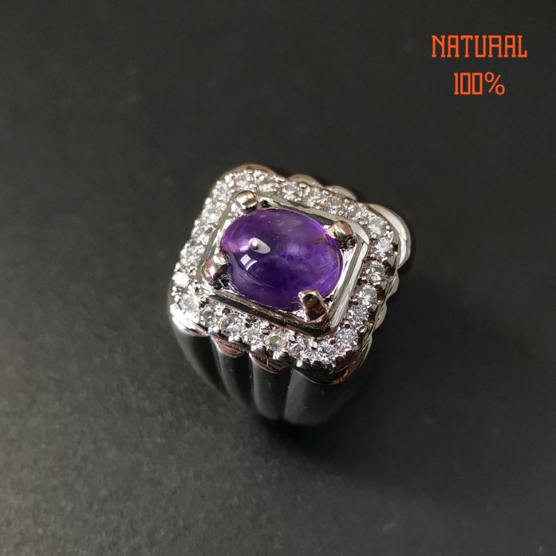 Cincin Batu Kecubung Asli Kristal Body Round Mewah
