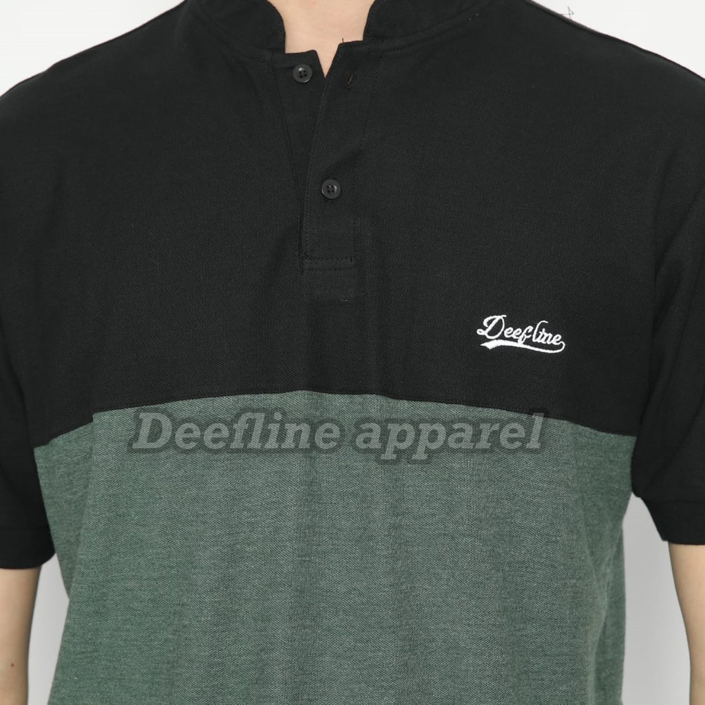 DEEFLINE Polo Shirt Pria Green Army List Hitam Pendek Slimfit/Kaos Kerah Sanghai Green Army List Hitam