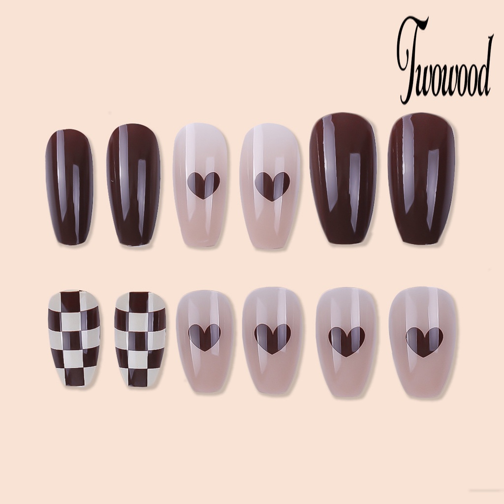 Twowood 1 Set Kuku Palsu Motif Hati Bahan ABS Untuk Manicure / Nail Art DIY