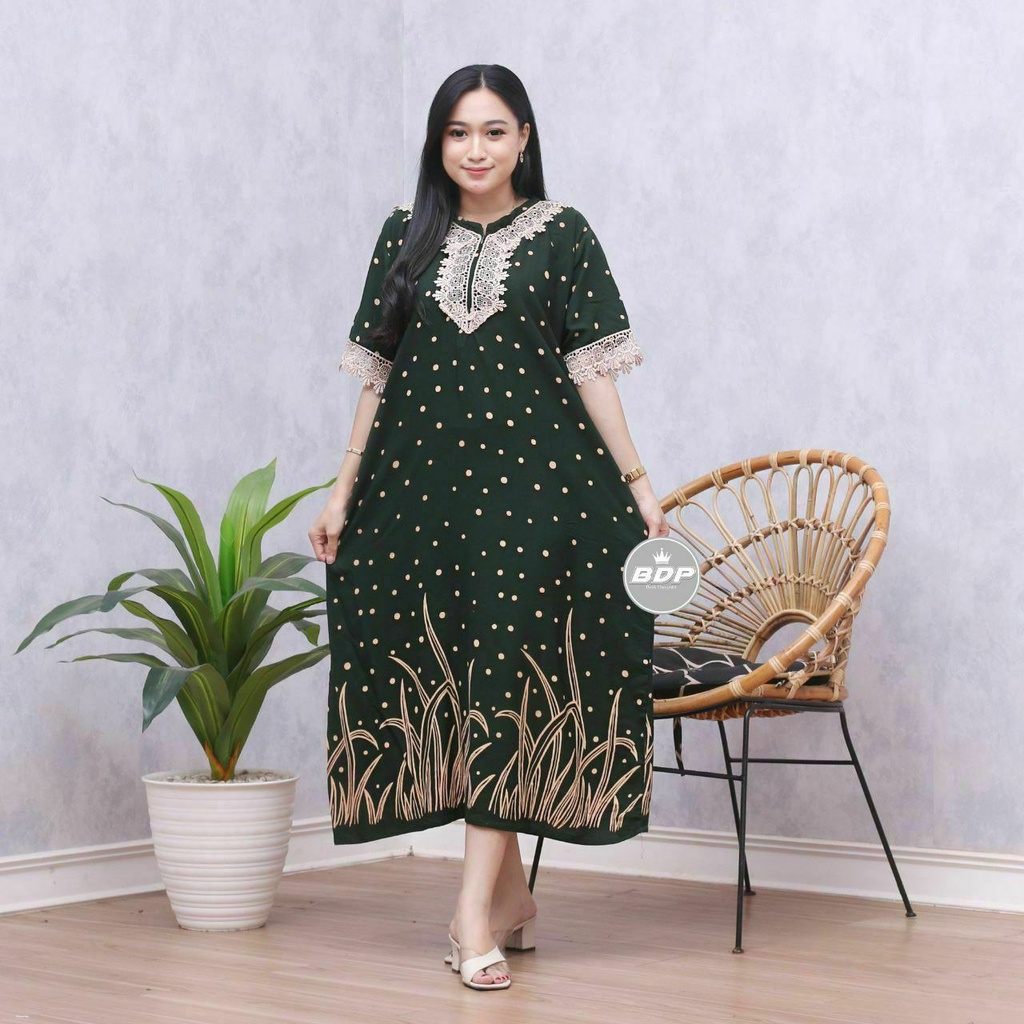 Dianputri - Daster Arab Zeema | Rayon Super Grade A | Resleting Depan Busui | Renda Milo Ori-savana ijo botol