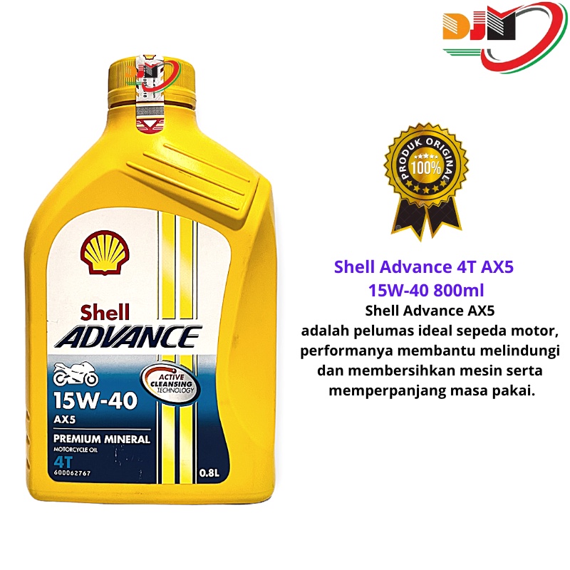 Oil Shell Advance AX5 15W-40 800ml Original Untuk Motor Manual