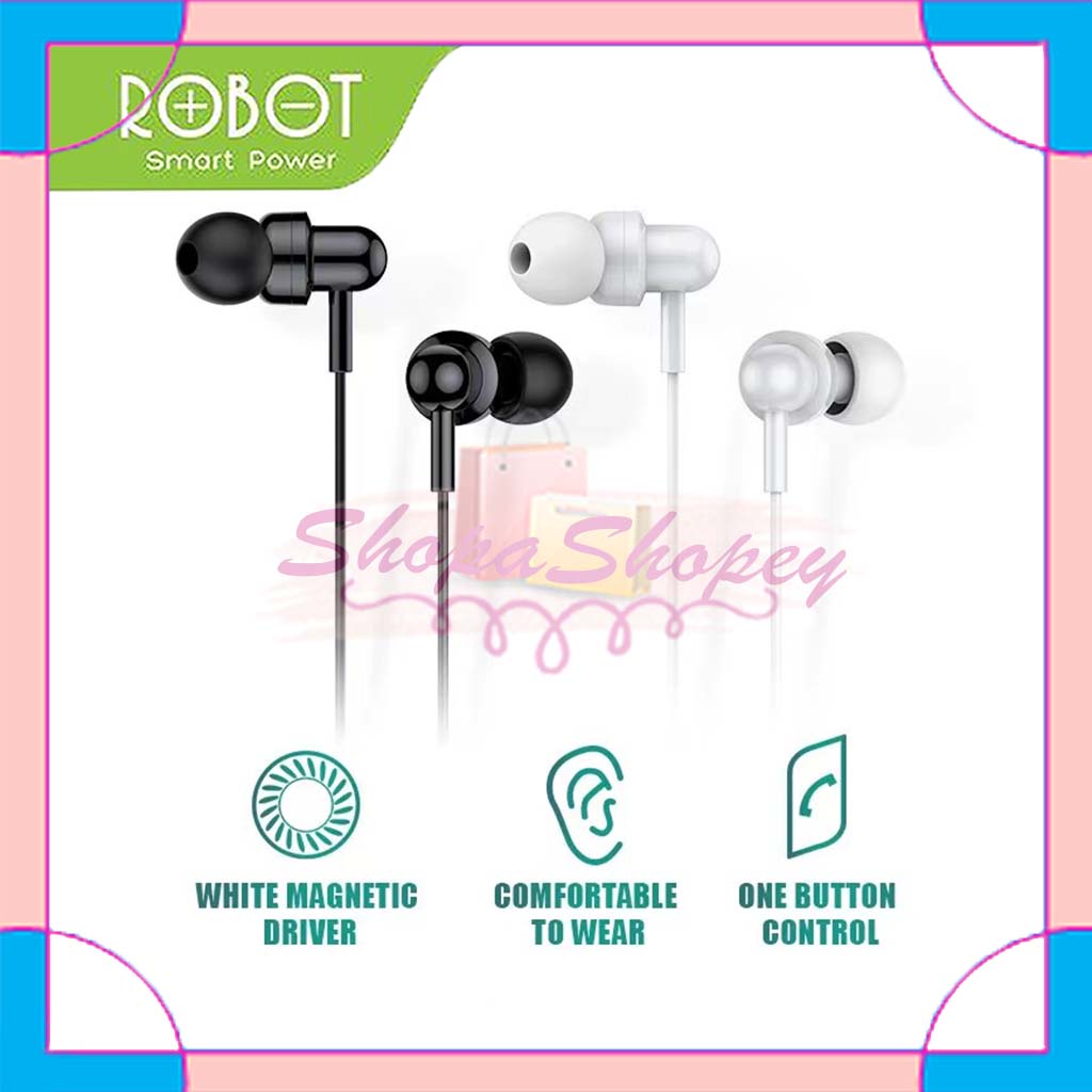 Headset Kabel ROBOT RE20 Wired Earphone Bass Smartphone Original - Garansi Resmi 1 Tahun