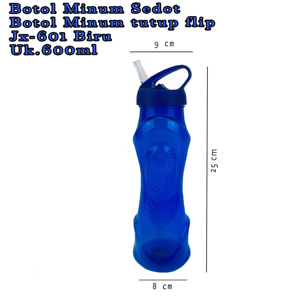 Botol minum * Botol minum tutup flip * botol plastik  jx-601 * warna Biru 600ml