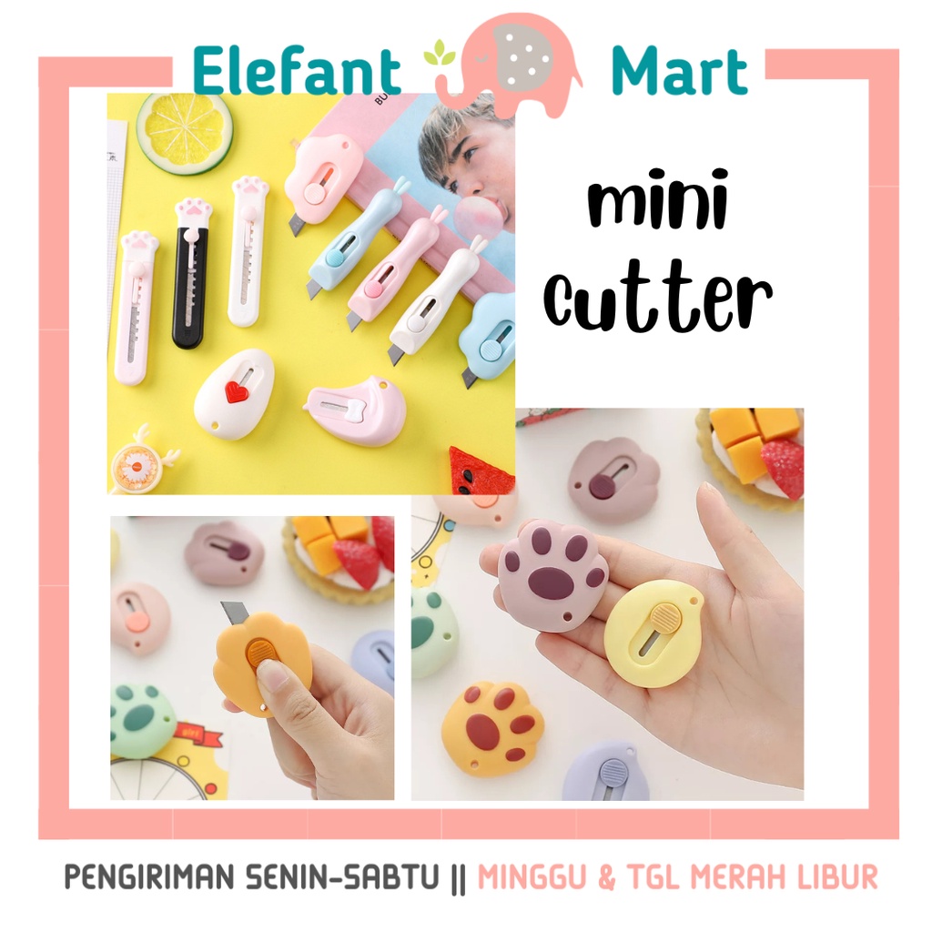 

ELEFANT Mini Cutter Lucu Silet Kecil Pisau Pembuka Paket Pemotong Kertas Travel Size Awan Paw Jerapah Karakter