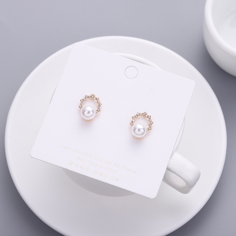 Anting stud S925 silver needle Bentuk Geometris Aksen Mutiara Untuk Wanita
