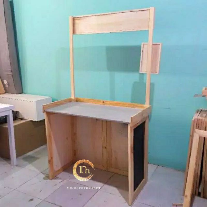 rombong gerobak booth stand portable kayu jati belanda kombinasi multiplek