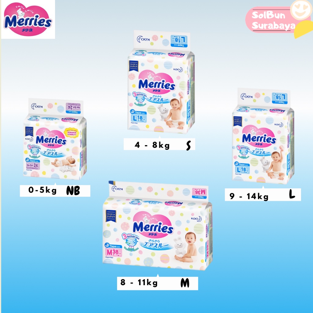 Pampers Merries Premium Tape Untuk Newborn Bayi Baru Lahir Ukuran New Born S S24 M L Merries Premium Tipe Perekat Surabaya