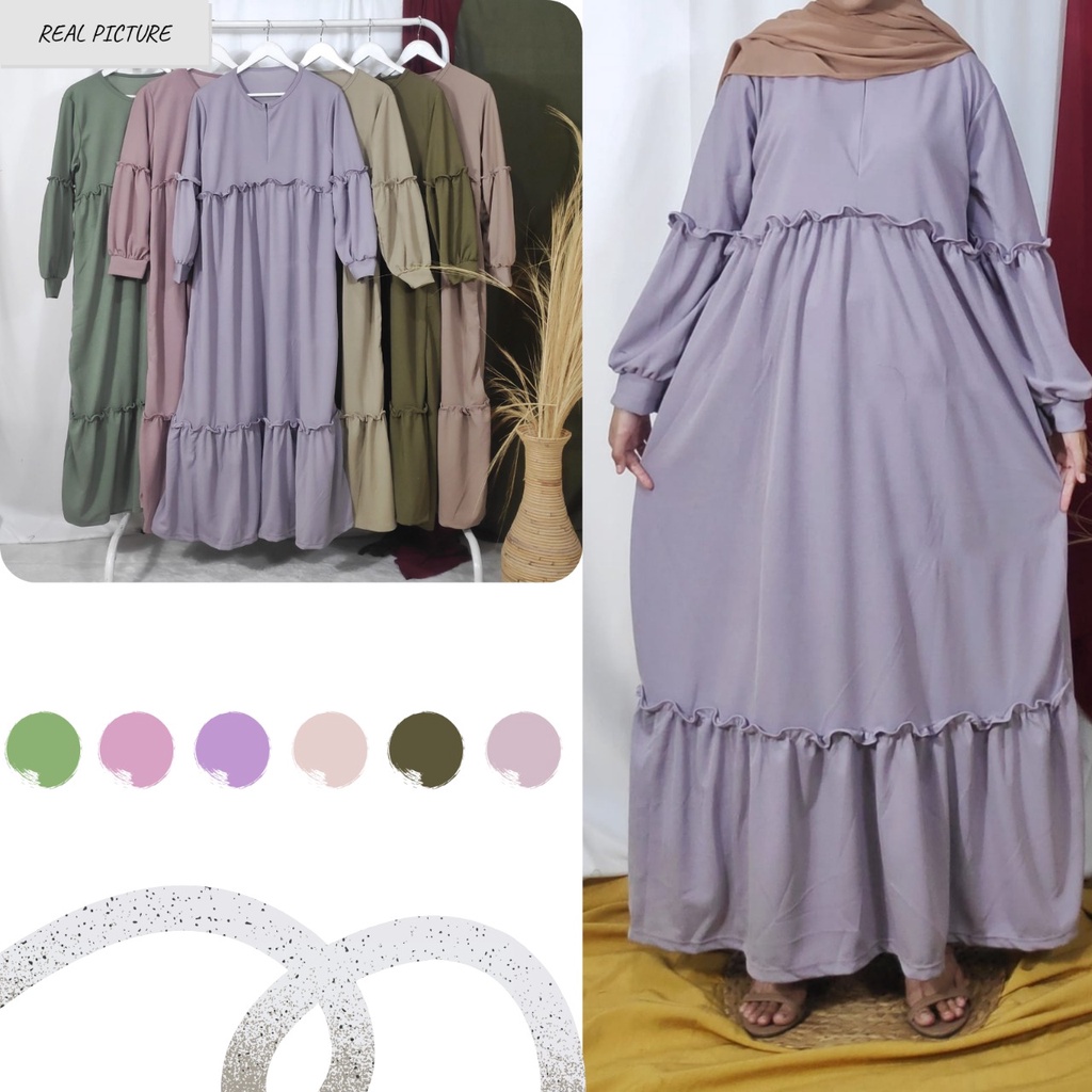 Dailythings Gamis Rempel Wanita BUSUI Riyanna Ukuran Fit L sampai XL Lingkar Dada 100cm Panjang 130cm