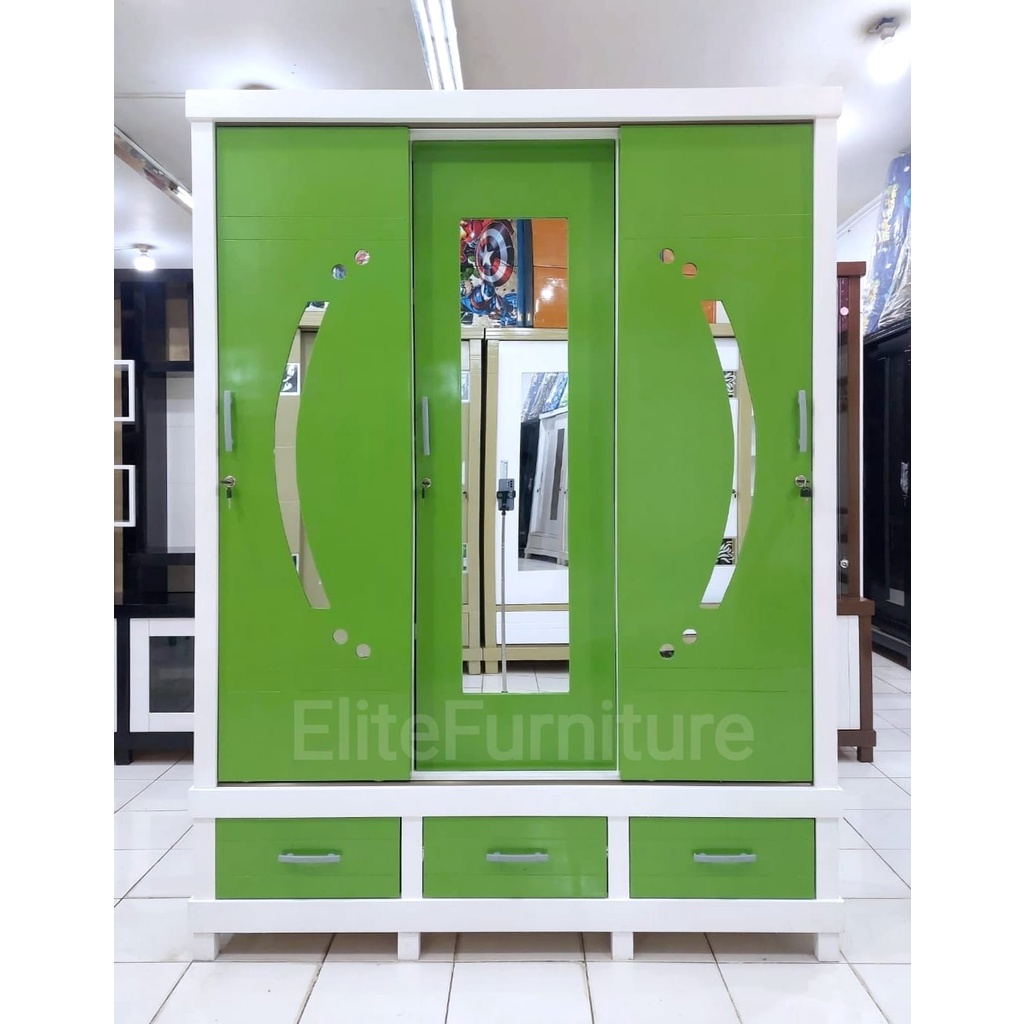 Lemari Pakaian Baju 3Pintu Putih / Lemari baju sleding / Lemari Pakaian Sleding / Lemari Baju Gamis 