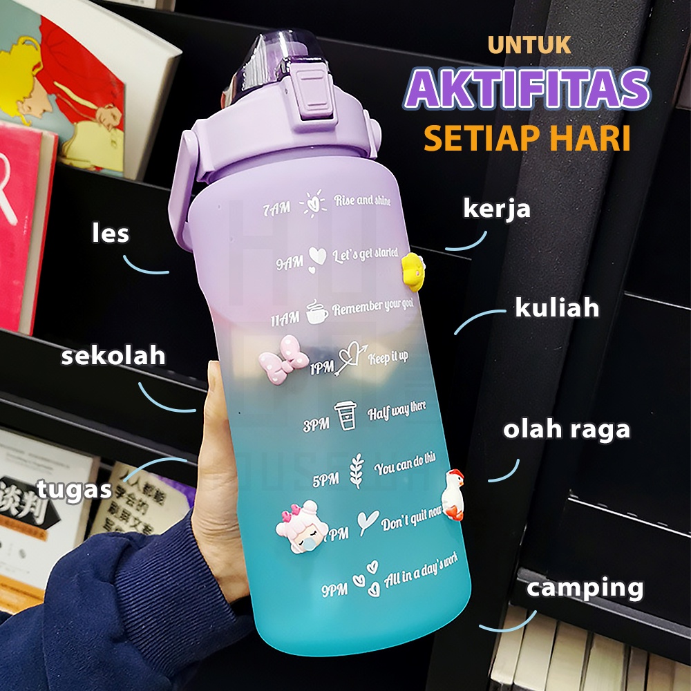 HUGO Botol Minum Pelangi Gradasi 2 Liter Motivation Gratis Stiker 2000 mL BPA FREE