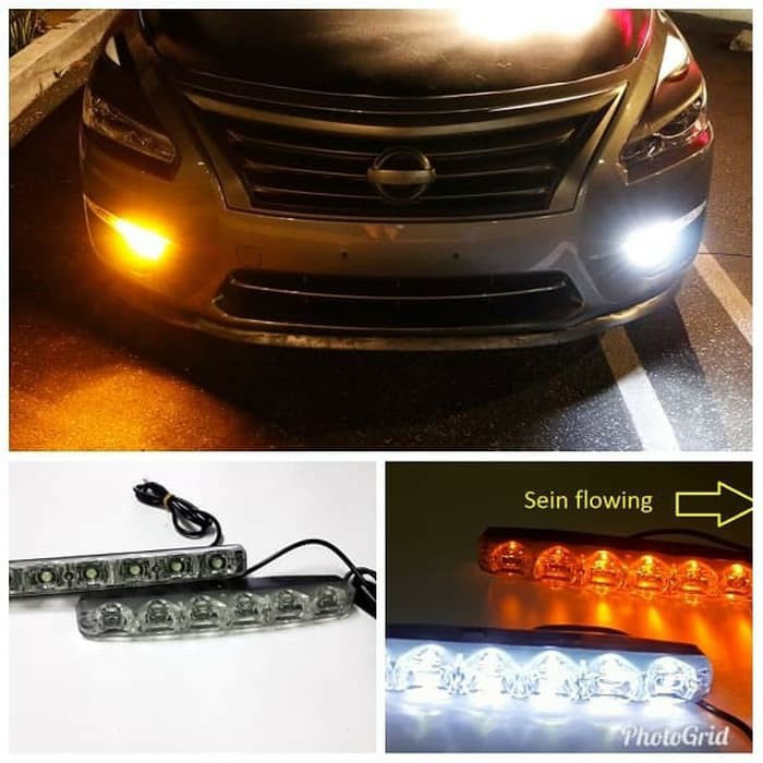 LAMPU DRL 2 WARNA SENJA GRILL &amp; SEIN RUNNING MOBIL WATERPROOF 6 MATA