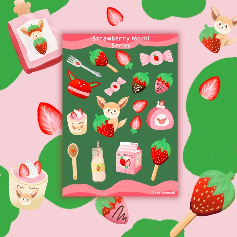 

Strawberry mochi kisscut sticker journalling deco sticker cute