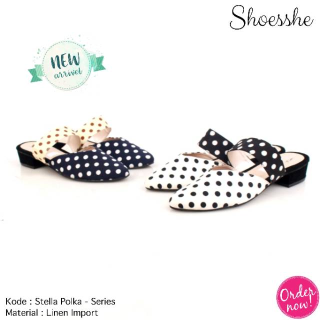 Fsb - Sepatu Mules Wanita(Stella Polka - White x Navy)