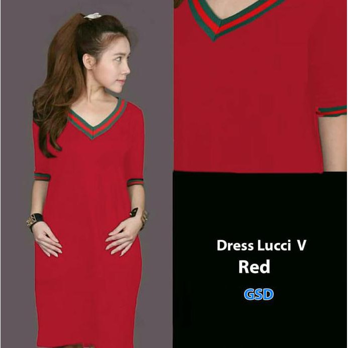 Promo Lucci V Merah/Mini Dress Wanita/Dress V Neck Gucci/Mini Dress Wanita Ready