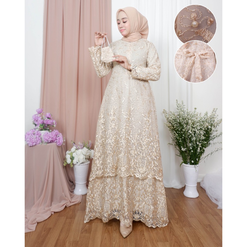 Gamis Tingkat Motif Mewah / Dress Pesta / Gamis Pesta Mewah / Kebaya Modern / Gamis Brukat / Kebaya