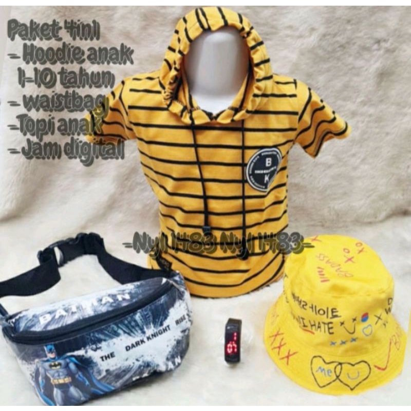 Kaos Hoodie salur anak kaos kupluk 4in1 bucket badas