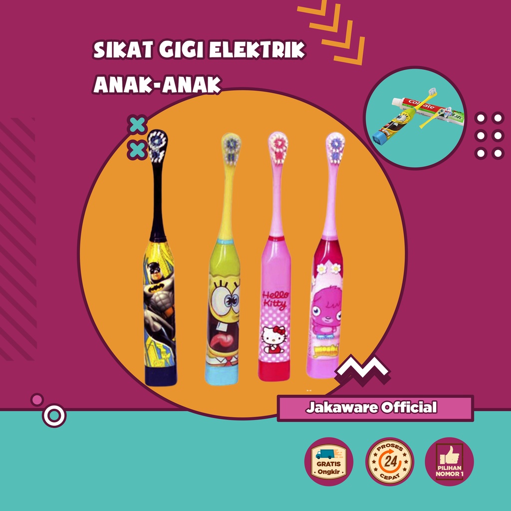 SIKAT GIGI ELEKTRIK ANAK KARAKTER LUCU TOOTHBRUSH KARTUN ELECTRIC ELECTRIK MULTI WARNA ASLI MOTIF GA