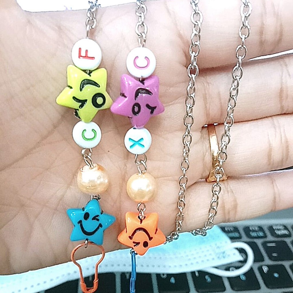 Strap Masker EMOJI BINTANG (2in1 bisa jadi konektor) Strap Mask Tali Rantai Kalung masker Mutiara