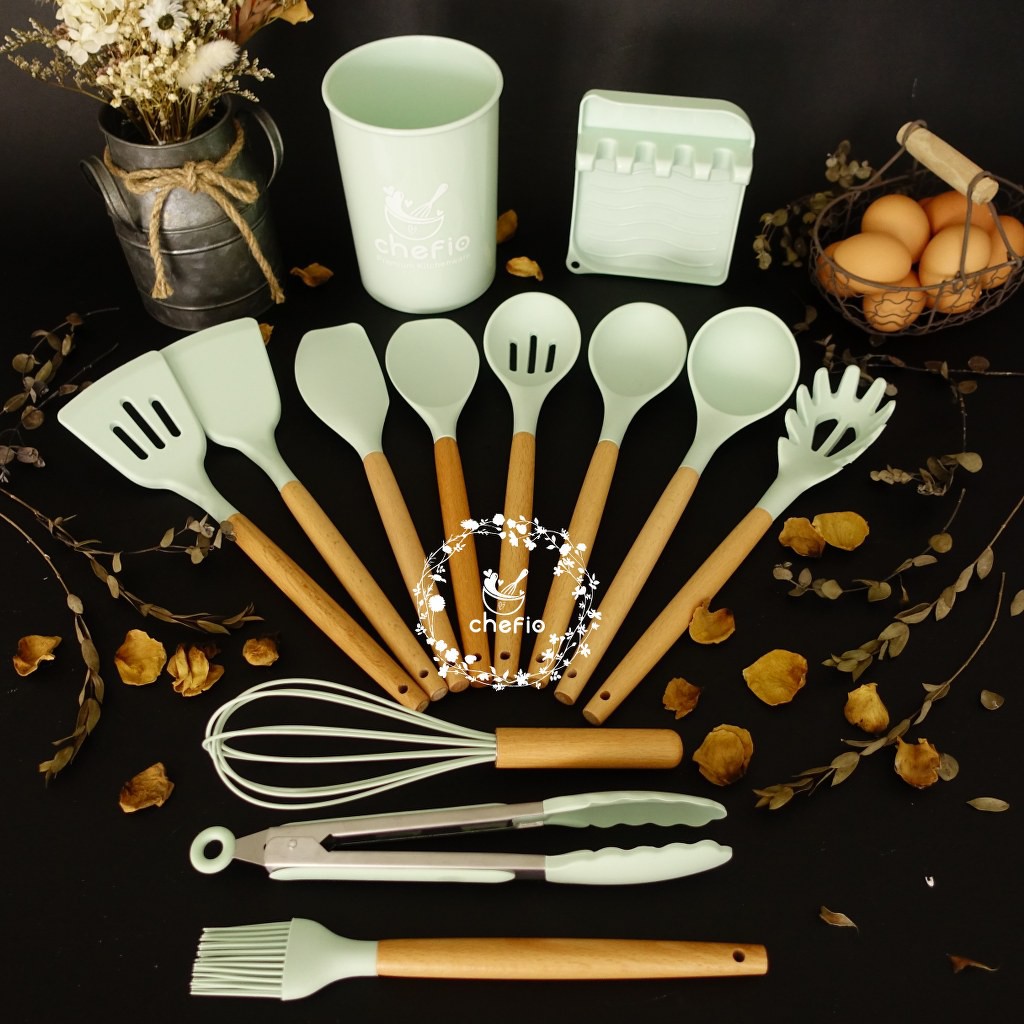 Chefio Sodet Set Silikon isi 13pcs / SpatulaTahan Panas / Sutil Masak Tahan Panas