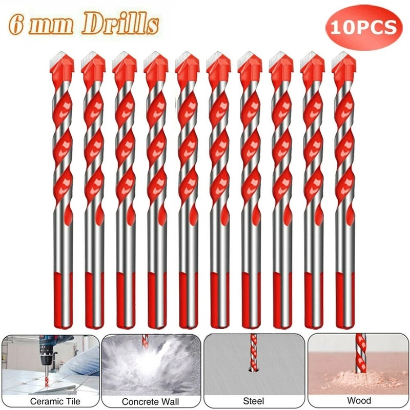 10pcs / Pak Mata Bor Carbide Segitiga 6mm Multifungsi Tahan Lama Untuk Kaca / Keramik / Bata / Metal / Kayu