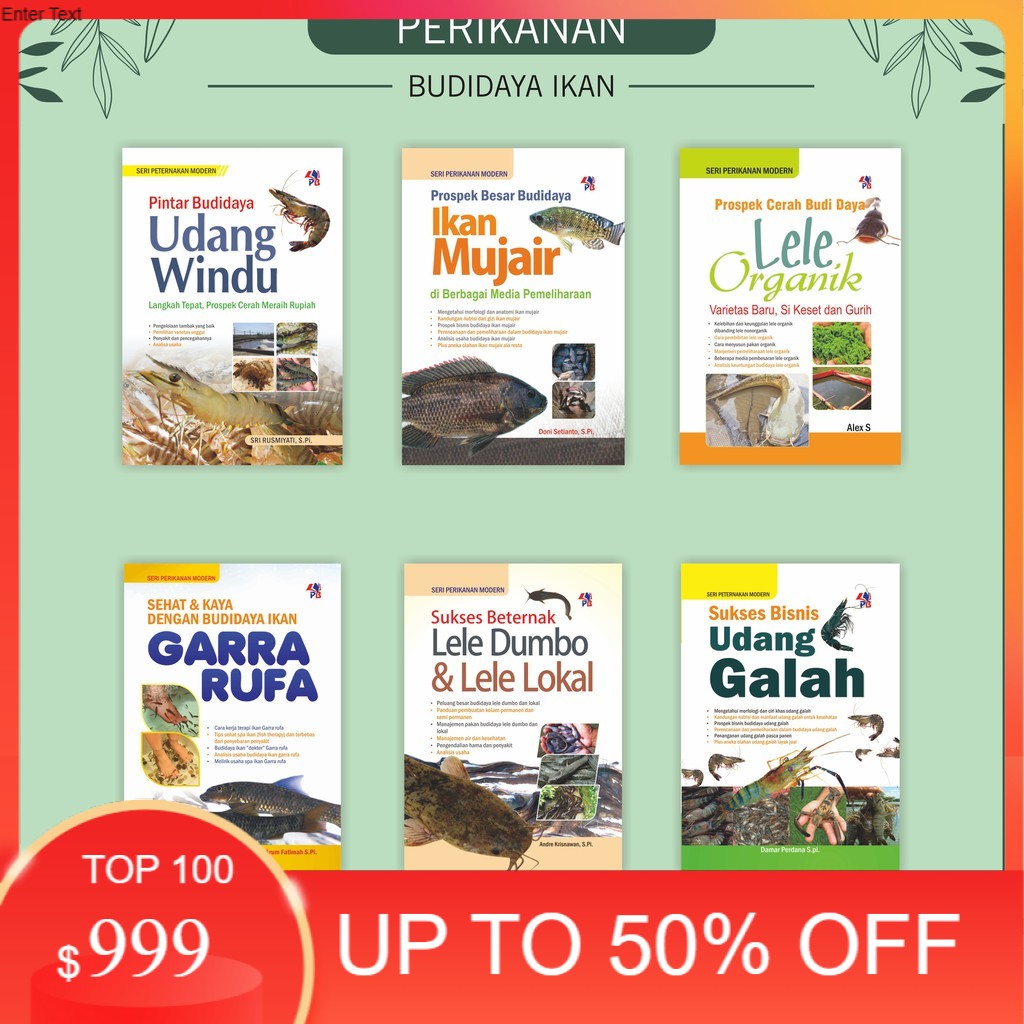 

BUKU PERIKANAN BETERNAK UDANG WINDU IKAN MUJAIR LELE ORGANIK GARRARUFA LELE DUMBO UDANG GALAH