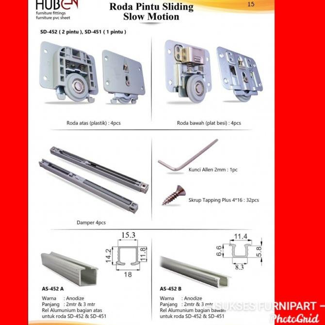 Rel Roda Pintu Sliding Slow Motion Huben Sd-542 (2 Pintu) Rel 2 Meter