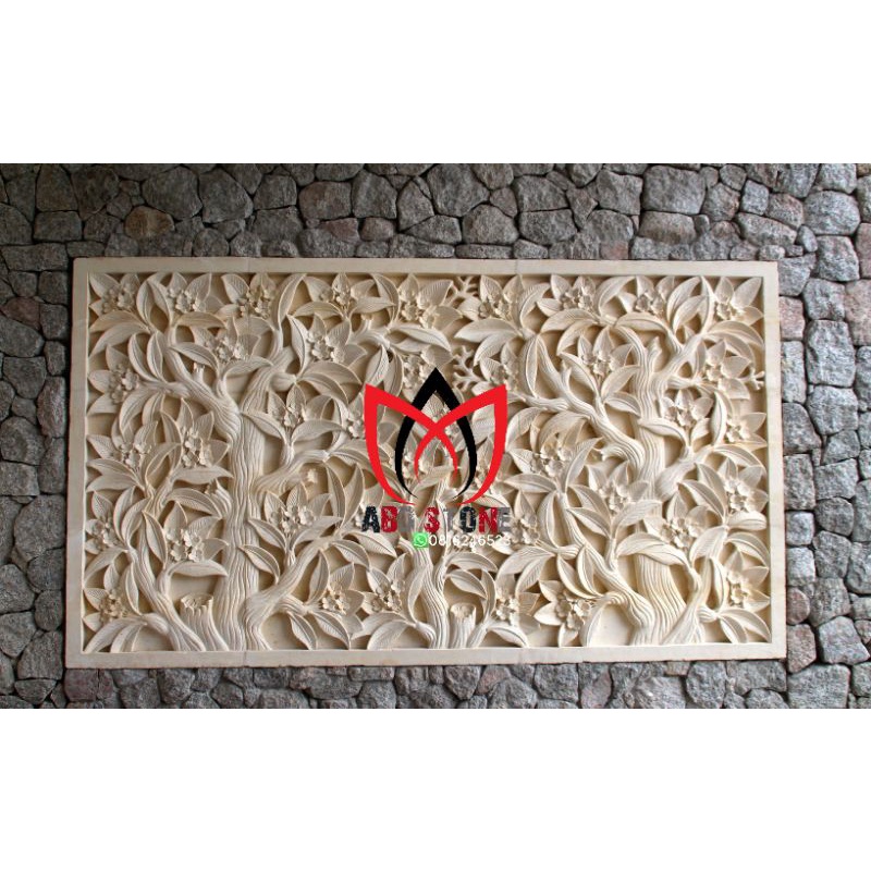 ukiran relief bunga bunga hiasan dinding ukiran batu alam 100*200