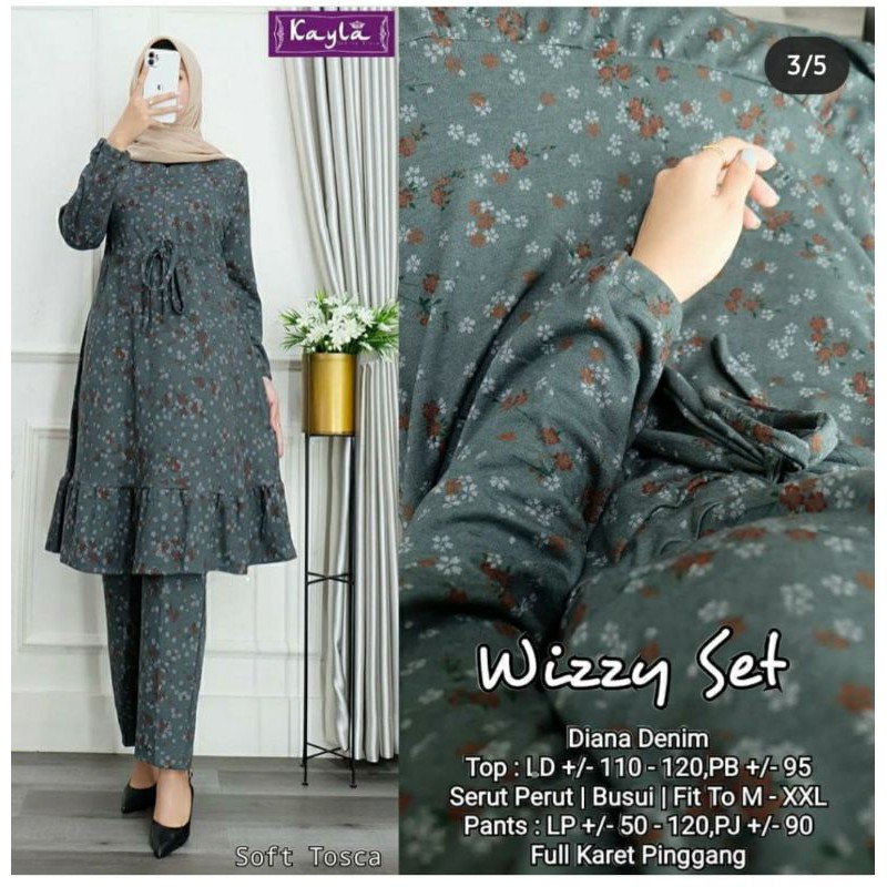 One Set Diana Denim Motif bunga kecil