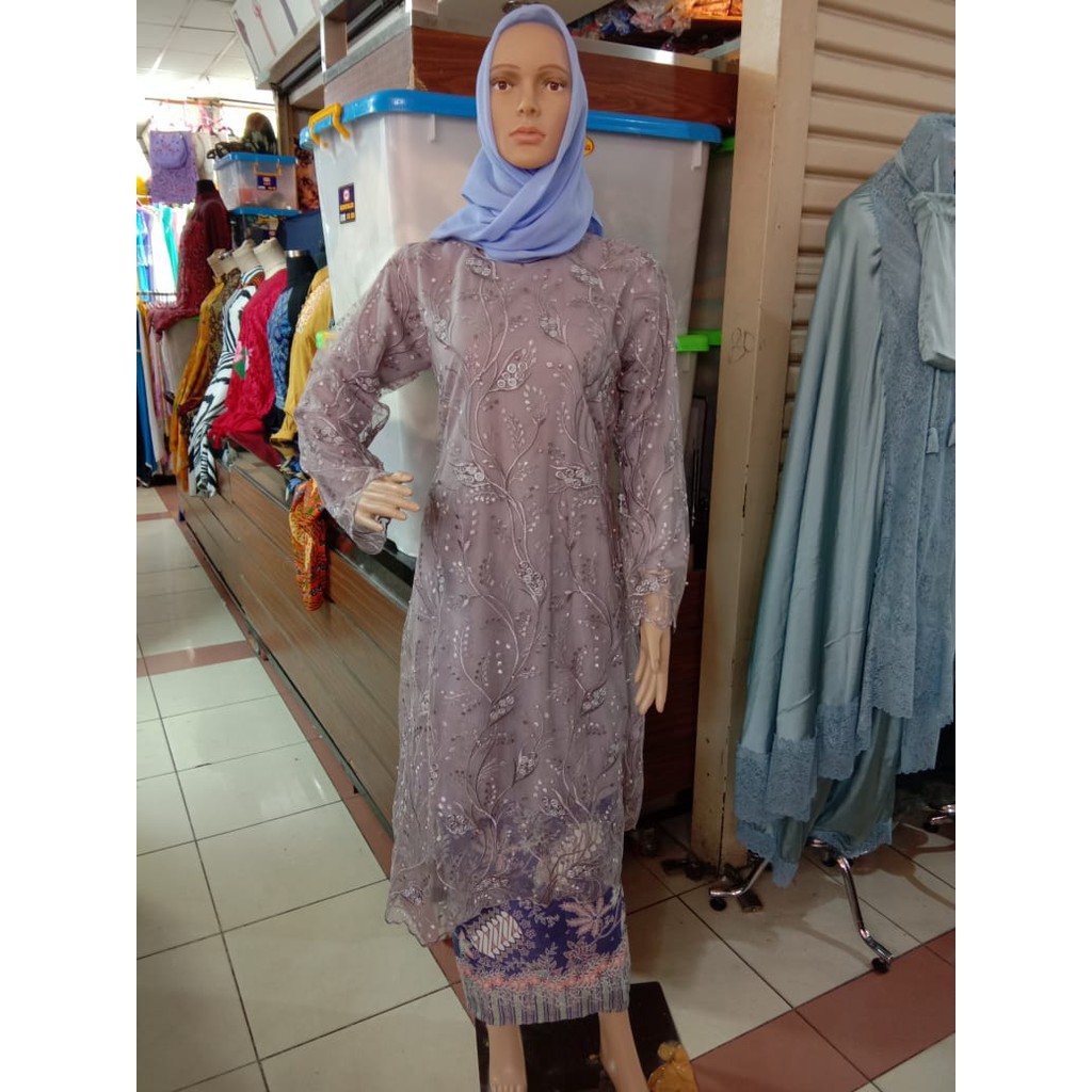 LONG TUNIK SERUNI - SET KEBAYA MODERN - TUNIK KEBAYA TULLE 3D - pakain wanita terpopuler untuk pesta