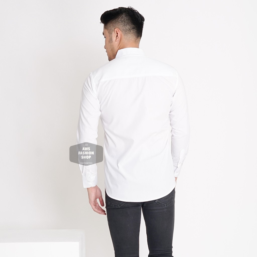 Kemeja Putih Polos Pria Lengan Panjang Casual Slimfit Kerja 3296 Tersedia Big Size XXL 3XL Jumbo