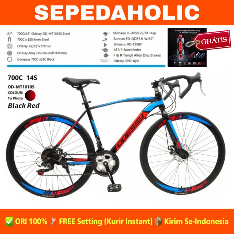 Sepeda Balap Roadbike ODESSY MT 1010S 700C Steel 14 Speed Rem Cakram-Black Red