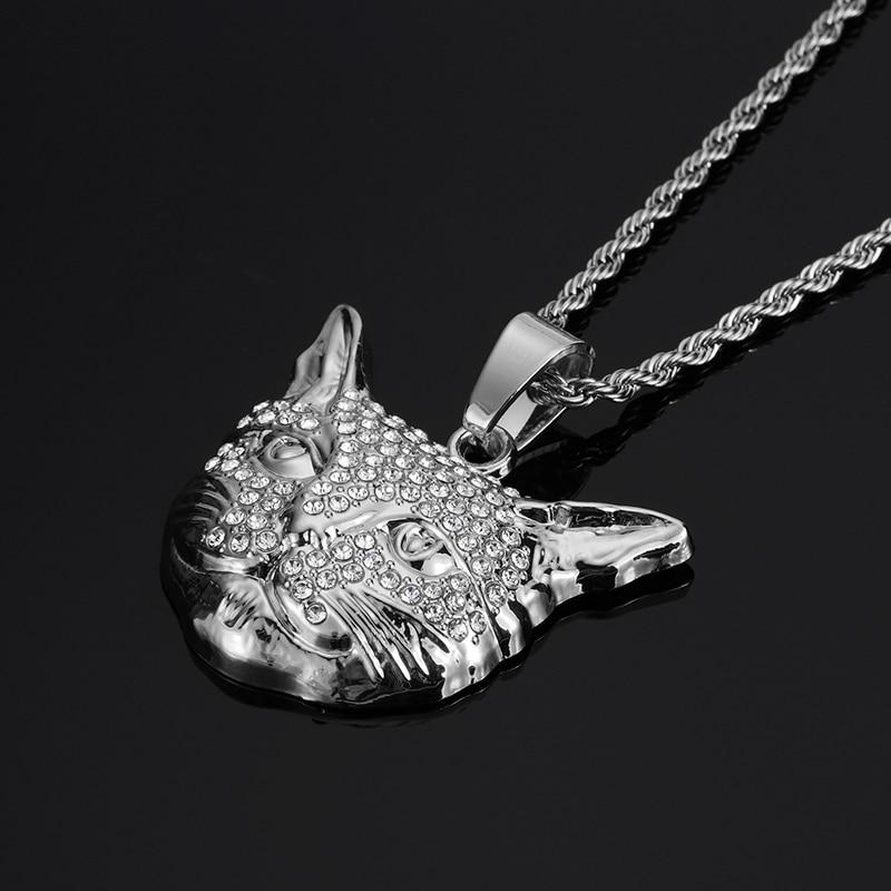 Kalung Rantai Liontin Kepala Kucing Bahan Zirkon Warna Emas Gaya Vintage Untuk Pria Dan Wanita