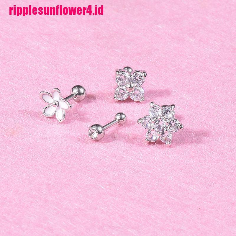 Anting Tindik Tulang Rawan Telinga Bentuk Bunga Bahan Stainless Steel