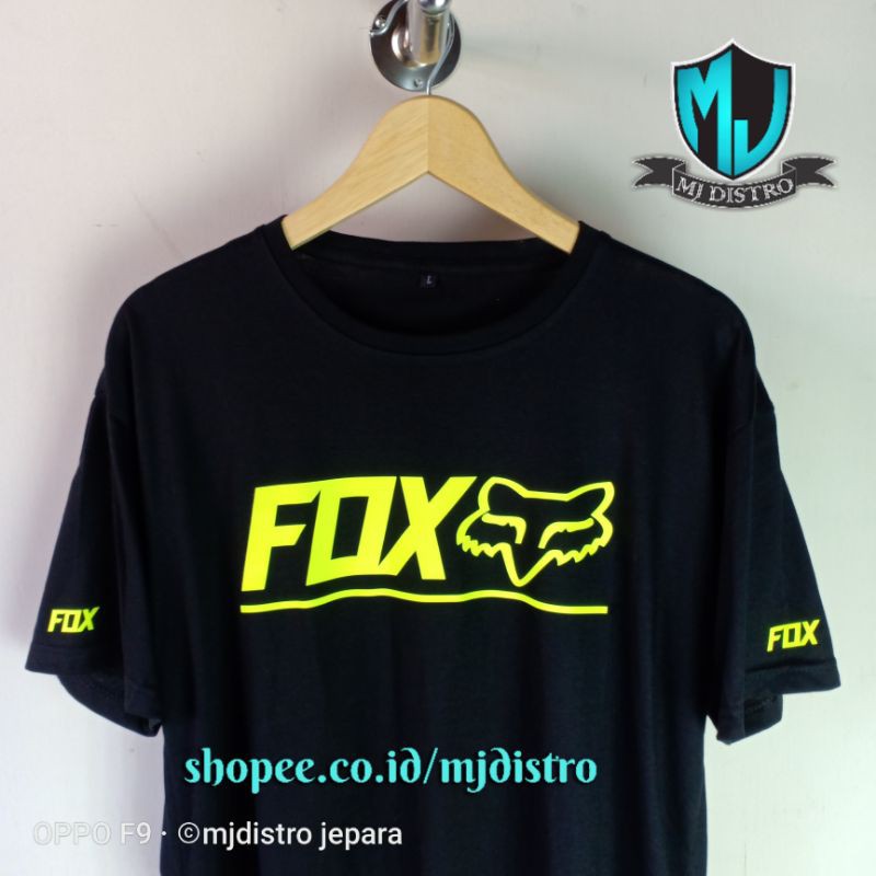 Kaos Distro Kaos Racing Tulisan Fox logo hijau stabilo/ Kaos Distro / Kaos Pria