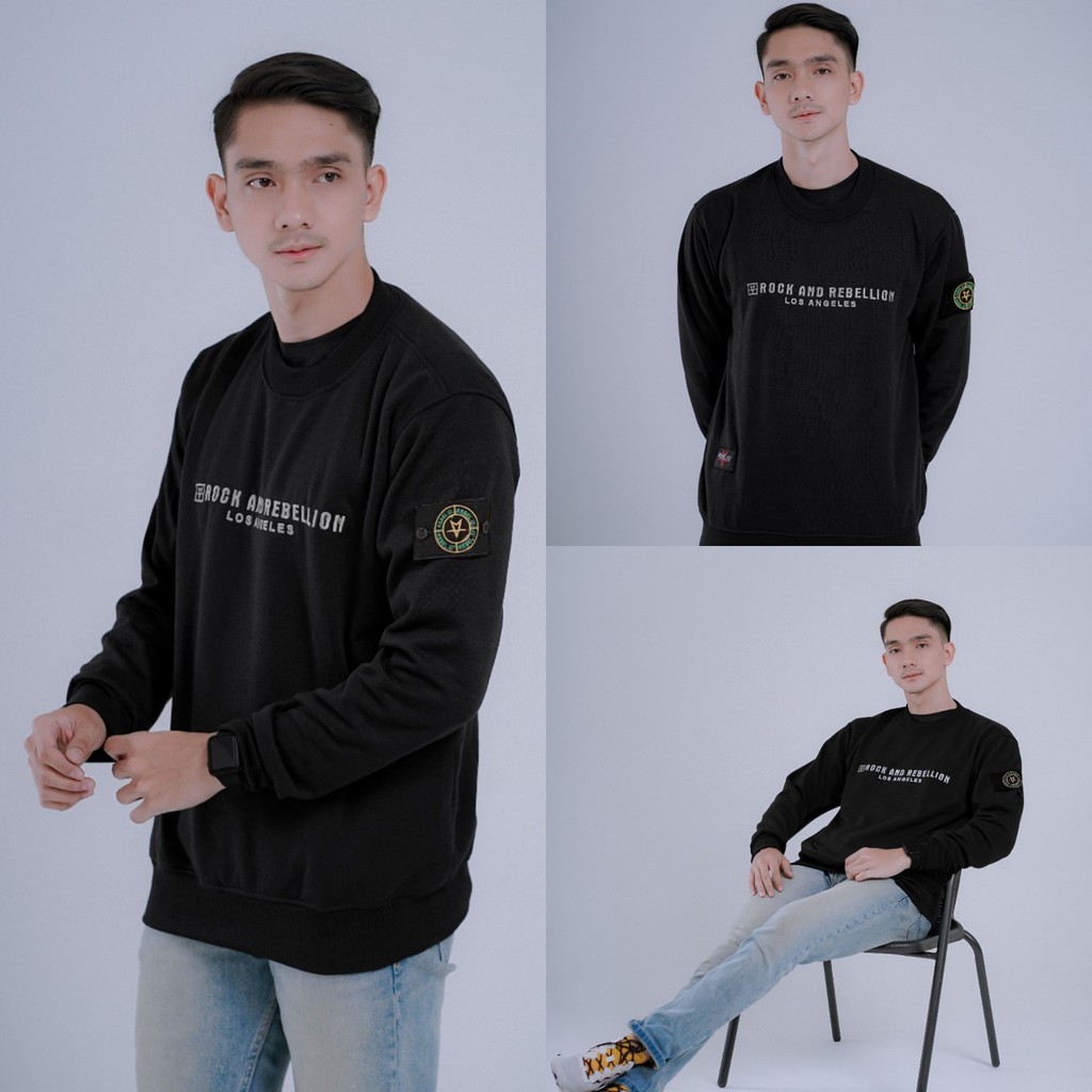 sweater oblong pria - sweater crewneck emblem casual original rebel id