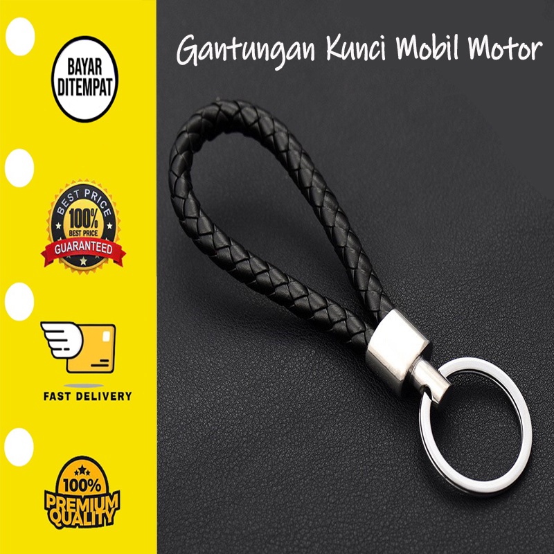 ✅ BISA COD Gantungan Kunci Rajut Kulit Sintetis Kepang Braided Jepang Hitam Mini Carabiner UNIK Motor Mobil Tas