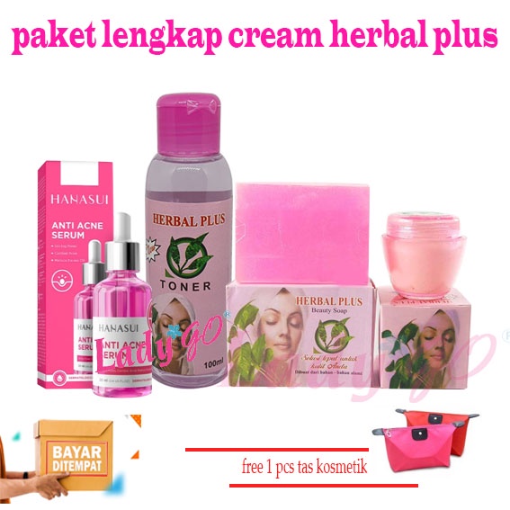 Paket Cream Herbal Plus dan Toner Herbal plus+ Serum Hanasui Anti Acne Kemasan Baru Original BPOM