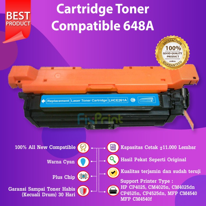 Cartridge Toner HP 648A CE262A Yellow Compatible CM4540 CP4025 CP4525n