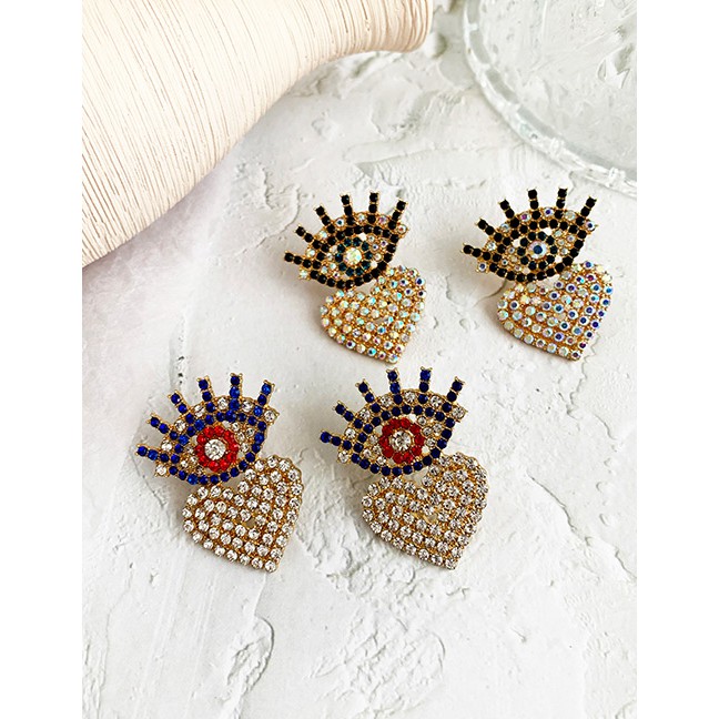 LRC Anting Tusuk Fashion Alloy Diamond Eye Long Eyelashes Love Earrings F88837