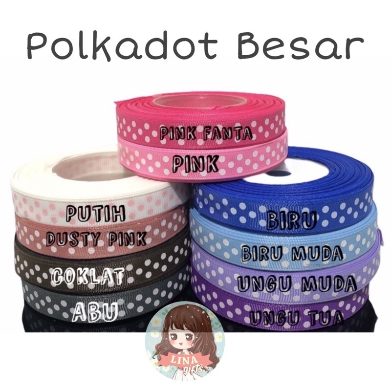 ( Rol 20 Yard ) PITA GROSS GRAIN POLKADOT 0.5 INCH / 1.25 CM / 1/2 IN ONDE KECIL GROSSGRAIN / BESAR HIASAN KADO / PARCEL / GIFTS PARSEL SNACK DEKOR DEKORASI