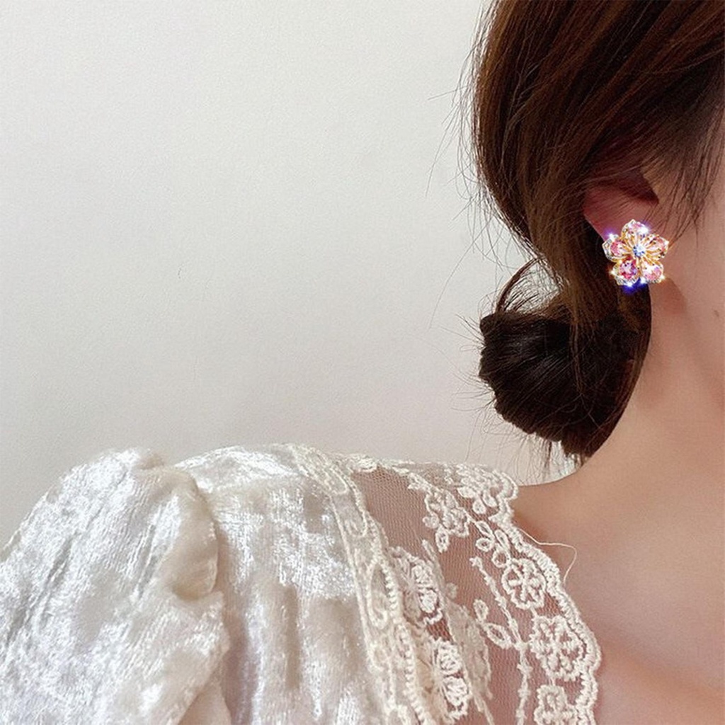 Lily Stud Earrings Anting Fashion Bunga Matahari Ganda Lapisan Ganda Bunga