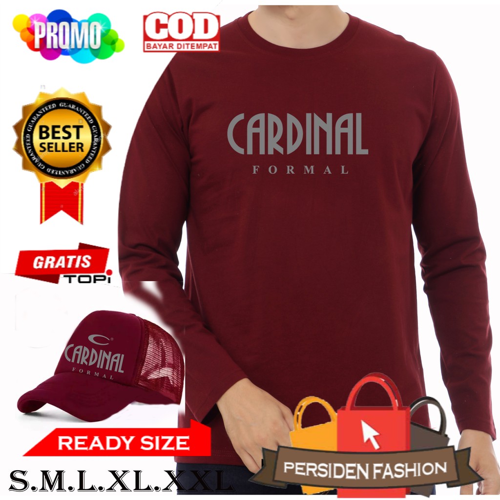PROMO ..!! BONUS TOPI - KAOS DISTRO LENGAN PANJANG CARDINAL FORMAL SILVER BAJU PRIA WANITA DEWASA