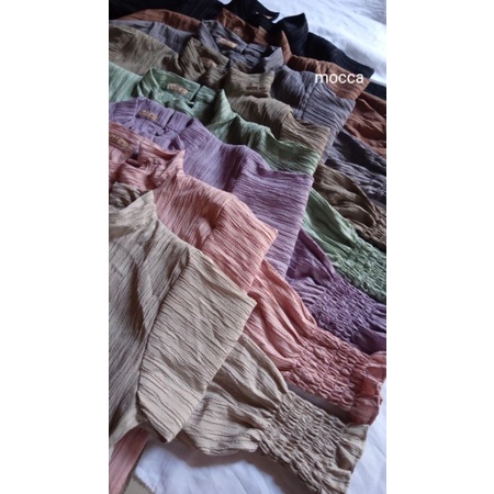 Zara blouse / blouse smoke / blouse pleats /blouse puffy / blouse lengan balon kerut / blouse zara semibydianty-Mocca