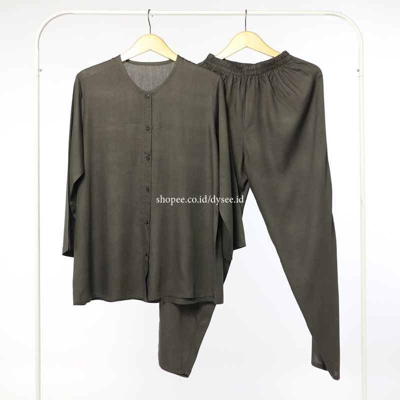 (PIYAMA POLOS) PIYAMA RAYON PAJAMAS RAYON SET BAJU WANITA VIRAL ELEGAN MURAH-Charcoal