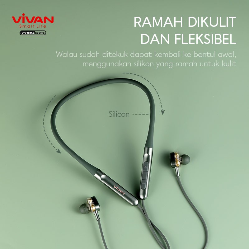 VIVAN Headset Bluetooth 5.0 Magnetic Bass Waterproof IPX4 Playtime 16 Jam Liberty N100 Garansi 1 Thn