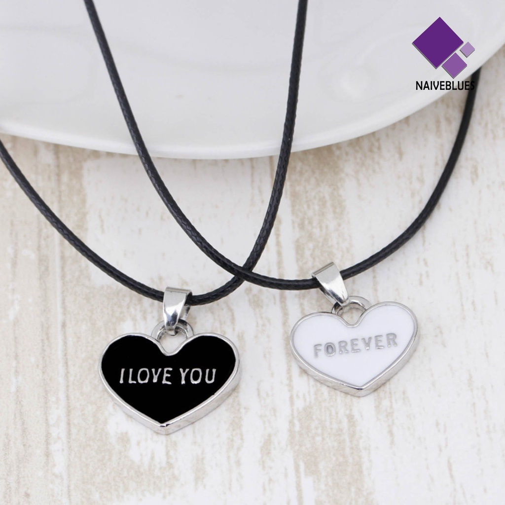 Naiveblue 1 Pasang Kalung Rantai Liontin Hati Motif Tulisan I You Forever Untuk Pasangan / Pria / Wanita