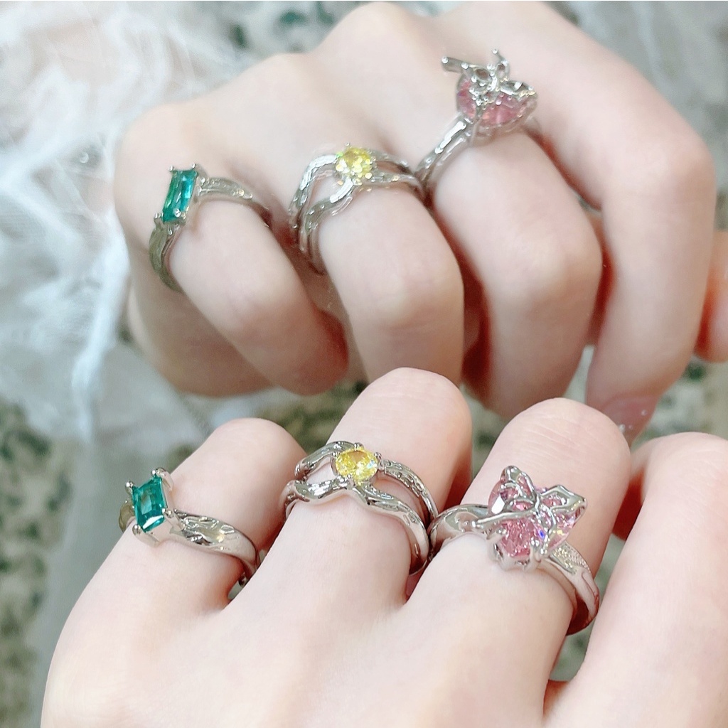 Cincin Bentuk Hati Dan Kupu-Kupu Gaya Harajuku